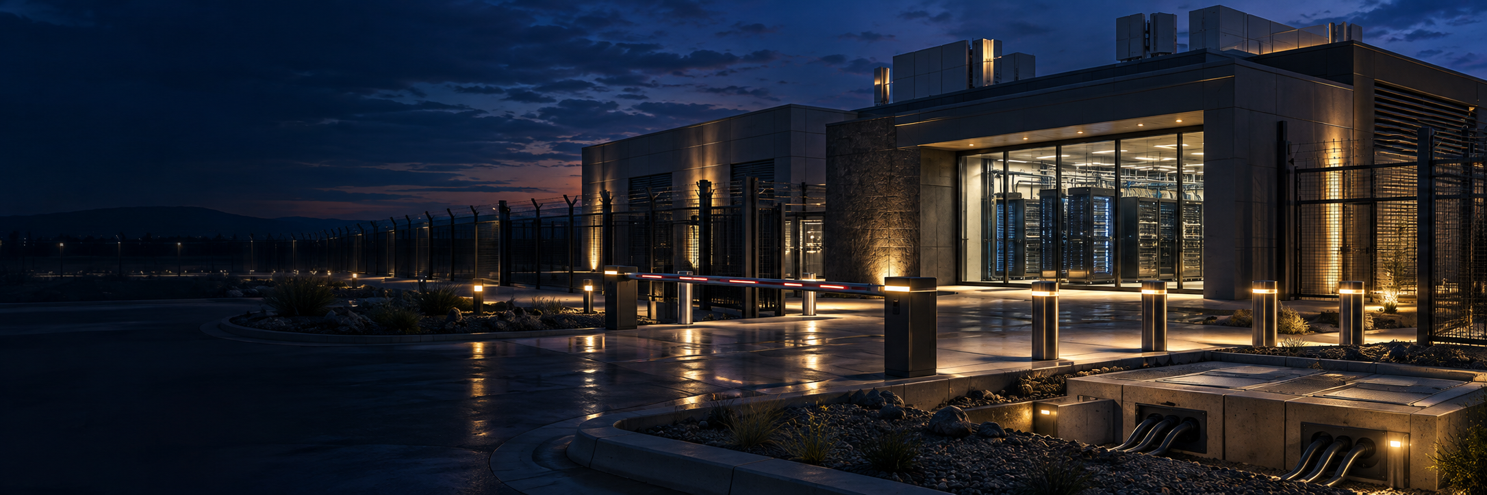 Hardened government and defense technology facility with protected connectivity